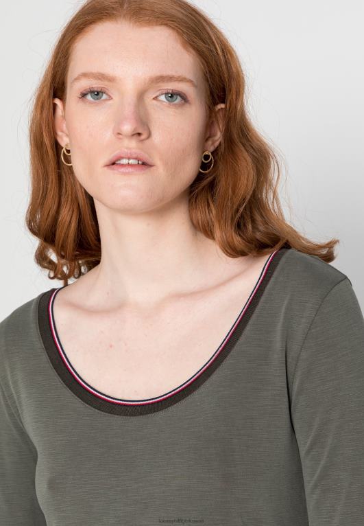 الجيش الأخضر Tommy Hilfiger rlx slub مغرفة مشروط أعلى بأكمام طويلة 446447990