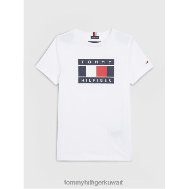 يبر ابيض Tommy Hilfiger تي شيرت مخطط بعلم عالمي s/s 4464420445