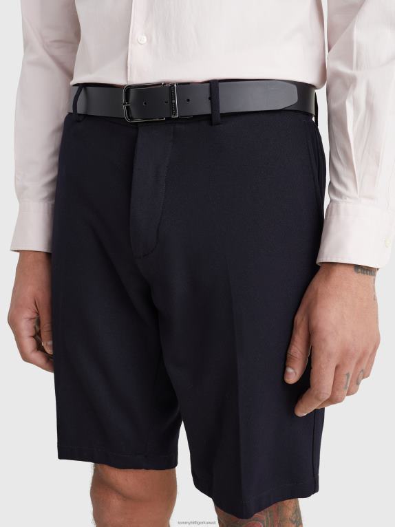 أسود/أسود أحادي Tommy Hilfiger حزام علم جلدي ذو وجهين من شركة th tech 44644527