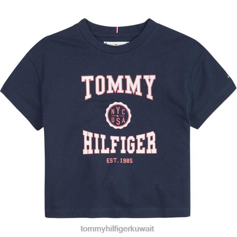 البحرية c87 Tommy Hilfiger تي شيرت قصير للفتيات الصغيرات 4464420653