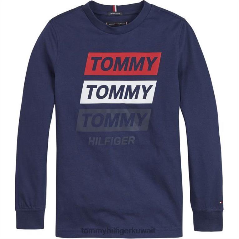 البحرية c87 Tommy Hilfiger تي شيرت ثلاثي بأكمام طويلة 4464420670