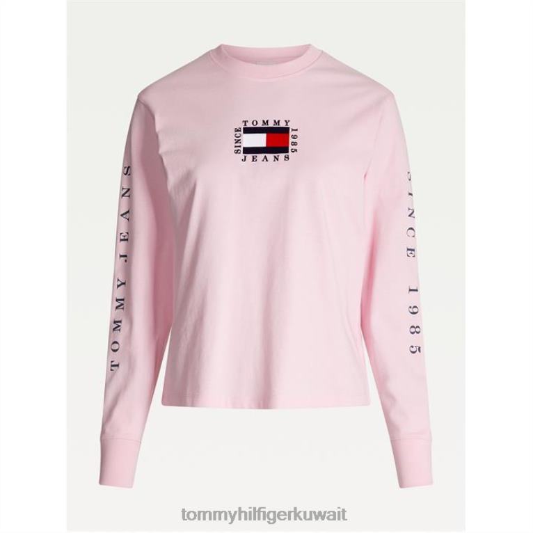 romntc الوردي توج Tommy Hilfiger تي شيرت مربع العلم بأكمام طويلة 4464419652