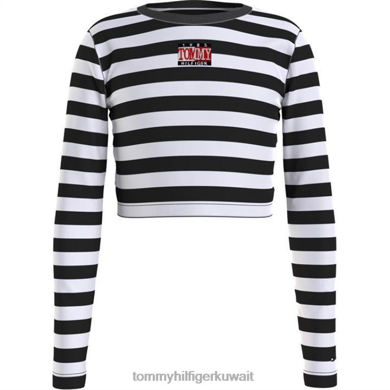 أسود strp 0ap Tommy Hilfiger قميص قصير مخطط للصغار 4464420409