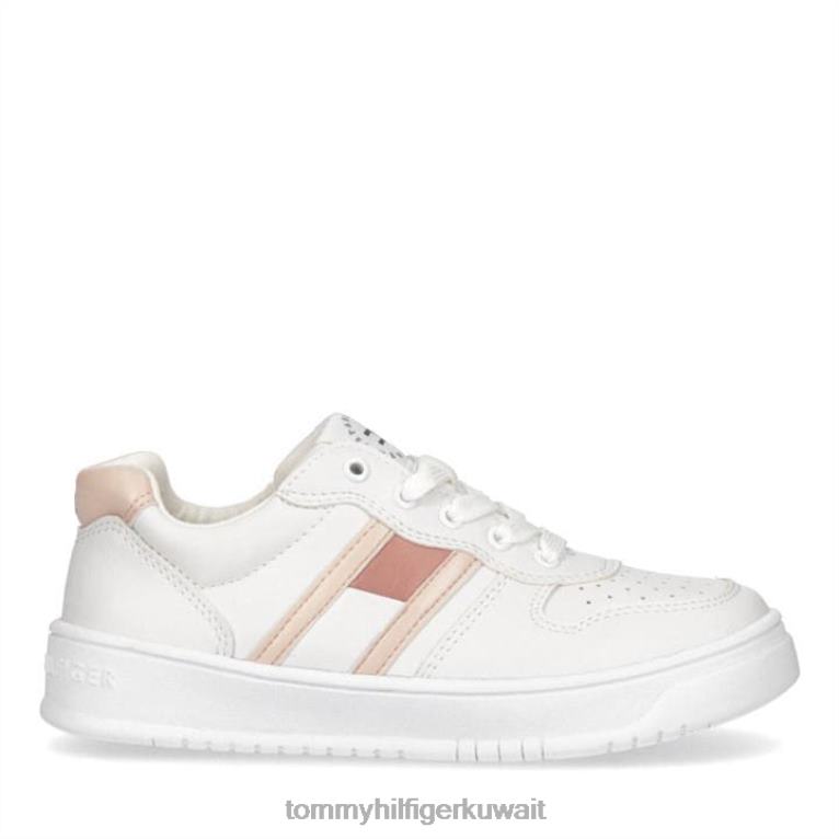 أبيض/وردي x134 Tommy Hilfiger حذاء رياضي بسحاب على شكل علم معدني للفتيات 4464420546