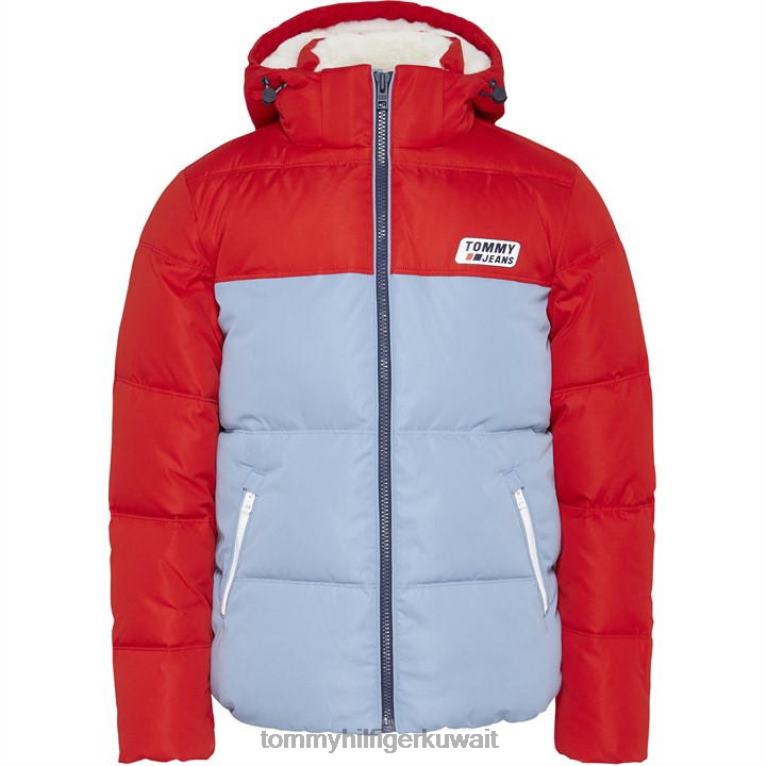 أحمر/أزرق xnl Tommy Hilfiger سترة مبطنة بنمط كتل الألوان 4464420439